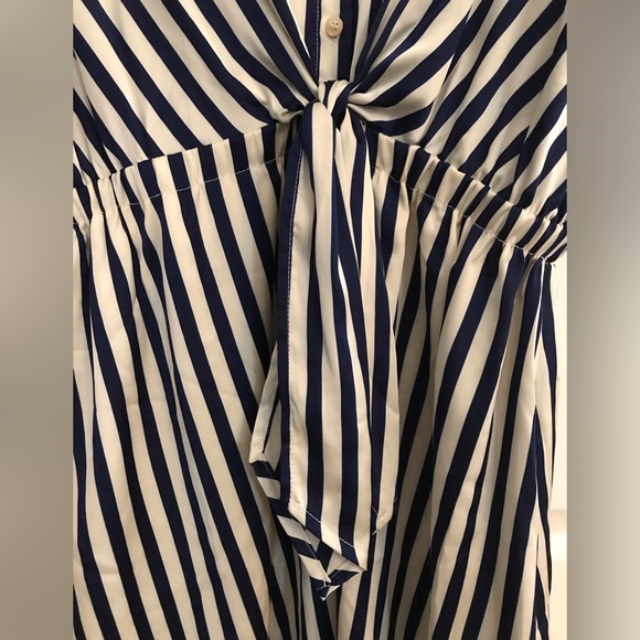 Y’Coo Paris Striped Shirt Dress with Elasticized Waist and Tie Size Large - Picture 3 of 4